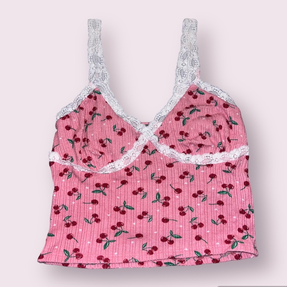Y2k Pink Cherry Lace Tank